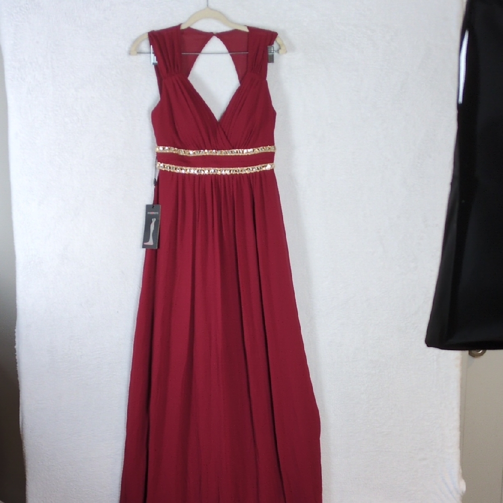 Ever Pretty Women's Maroon Rhinestone Formal Evening Maxi Dress Size 4